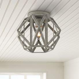 Image1 of Moorcroft 12 1/4" Wide Wood Lush Gray Hexagon Ceiling Light