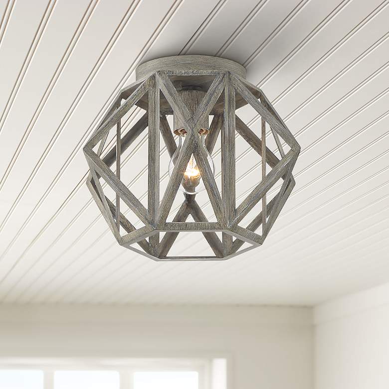 Image 1 Moorcroft 12 1/4 inch Wide Wood Lush Gray Hexagon Ceiling Light