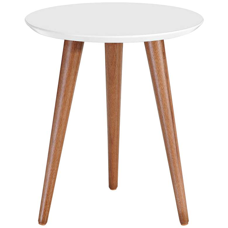 Moore 17 1/4&quot; Wide White Gloss and Wood Round End Table