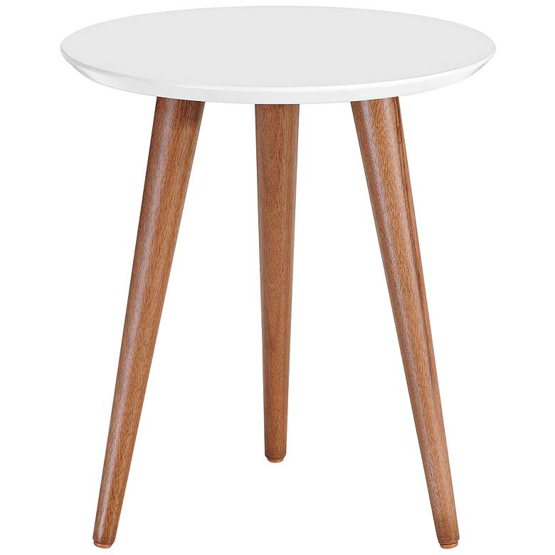 Image 1 Moore 17 1/4" Wide White Gloss and Wood Round End Table