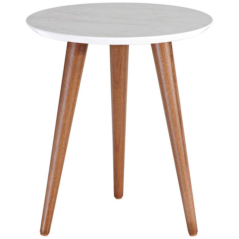 Image 1 Moore 17 1/4 inchW Gray Marble Gloss and Wood Round End Table