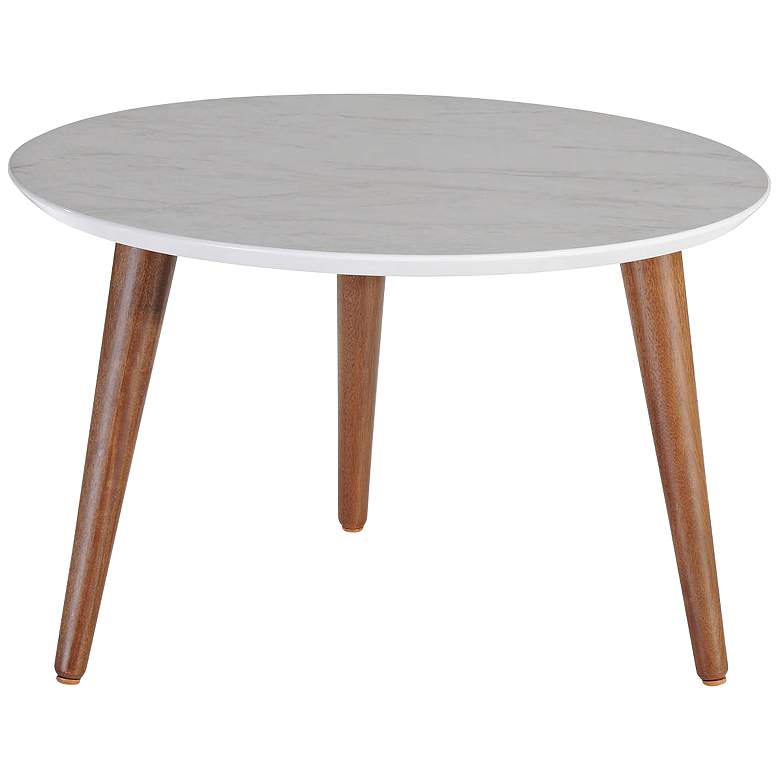 Image 1 Moore 23 1/2 inchW Gray Marble Gloss and Wood Round Coffee Table