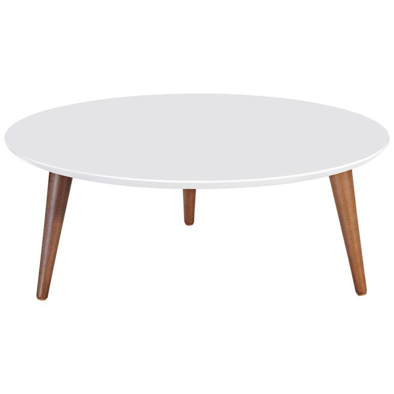 Image 1 Moore 31 1/2 inch Wide White Gloss and Wood Round Coffee Table