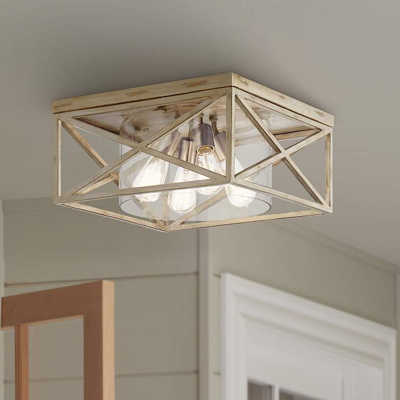 Image 1 Moorgate 16 inchW 4-Light Distressed Antique White Ceiling Light