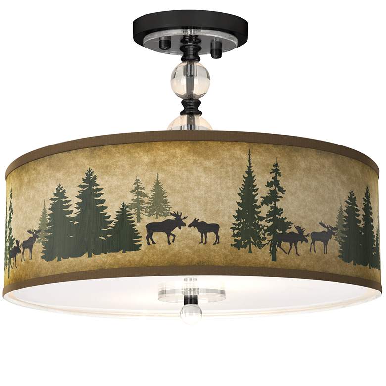 Image 1 Moose Lodge Giclee 16 inchW Black Semi-Flush Ceiling Light