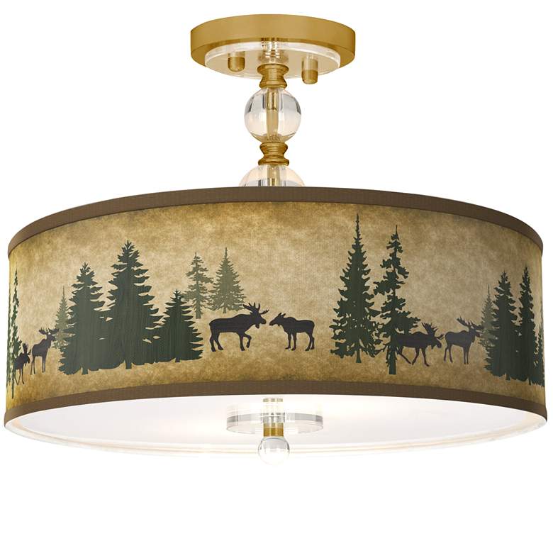 Image 1 Moose Lodge Giclee 16 inchW Gold Semi-Flush Ceiling Light