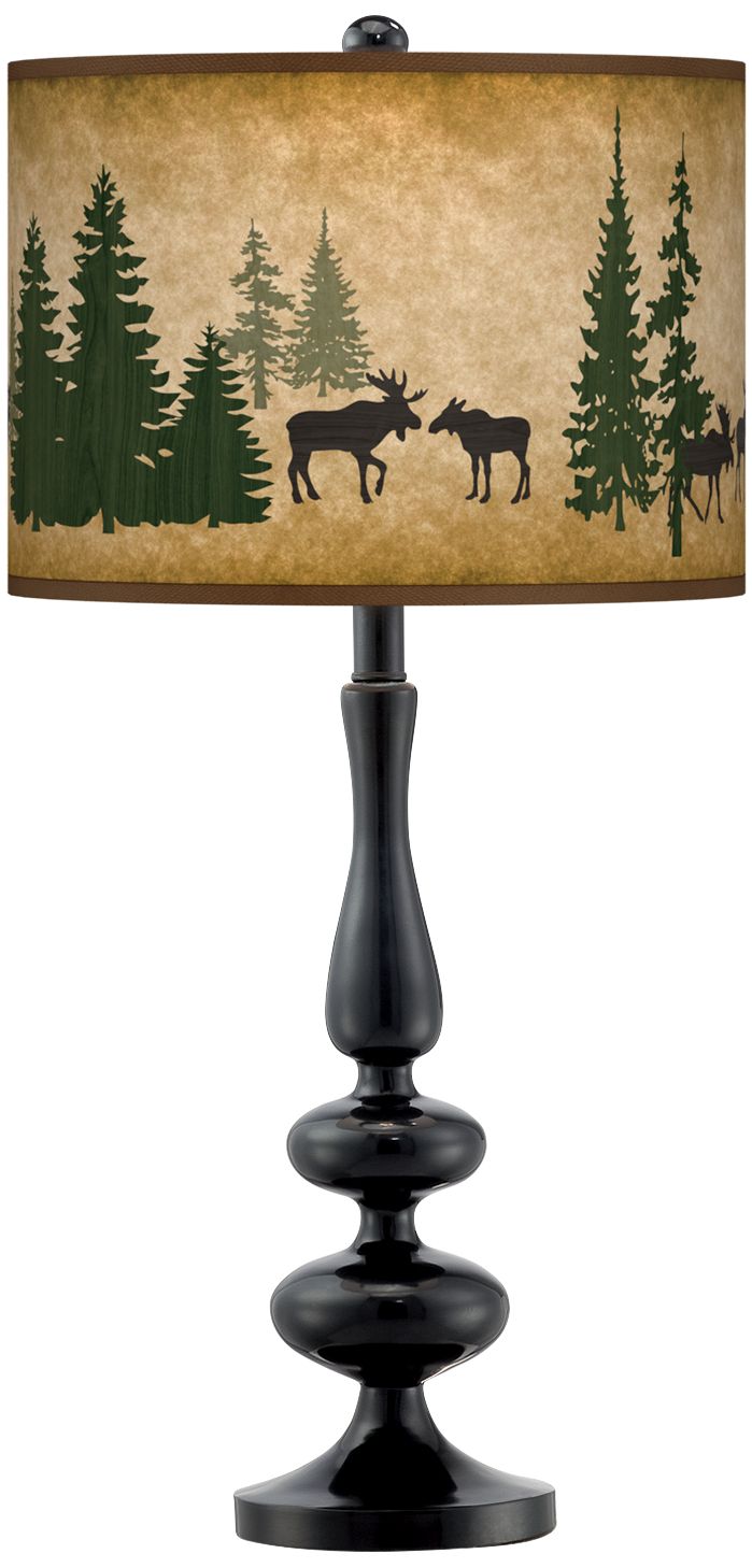 Moose Lodge Giclee Paley Black Table Lamp - #71V93 | Lamps Plus