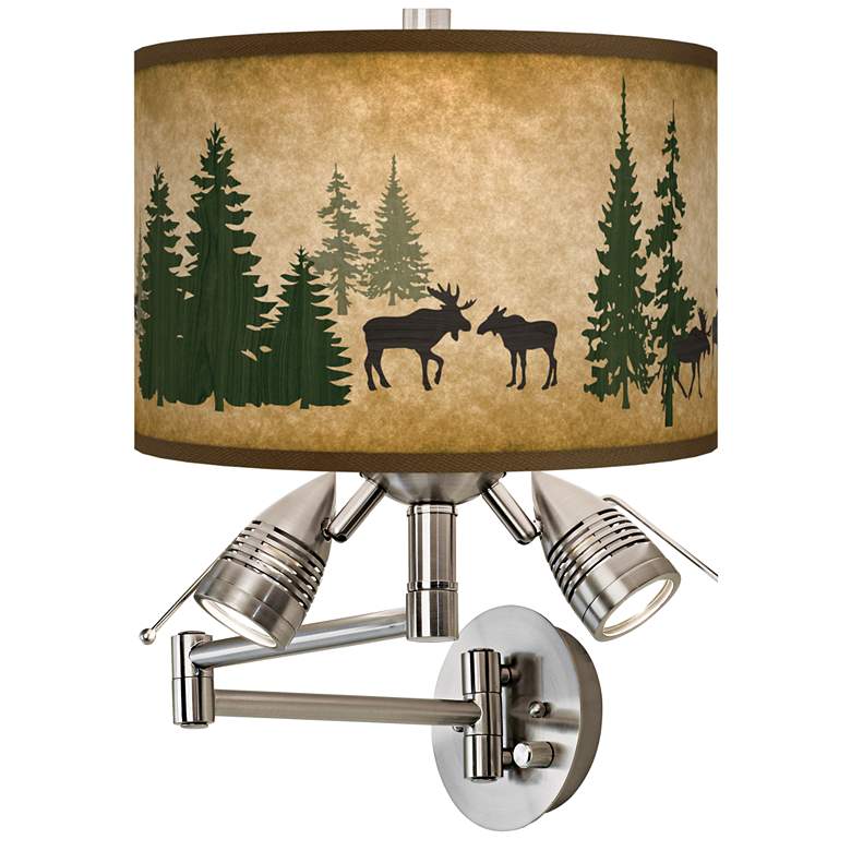 Image 1 Moose Lodge Giclee Plug-In Swing Arm Wall Lamp