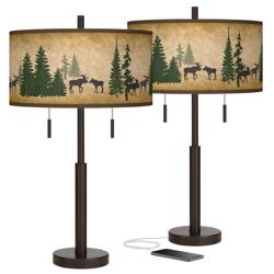Moose Lodge Robbie Bronze USB Table Lamps Set of 2