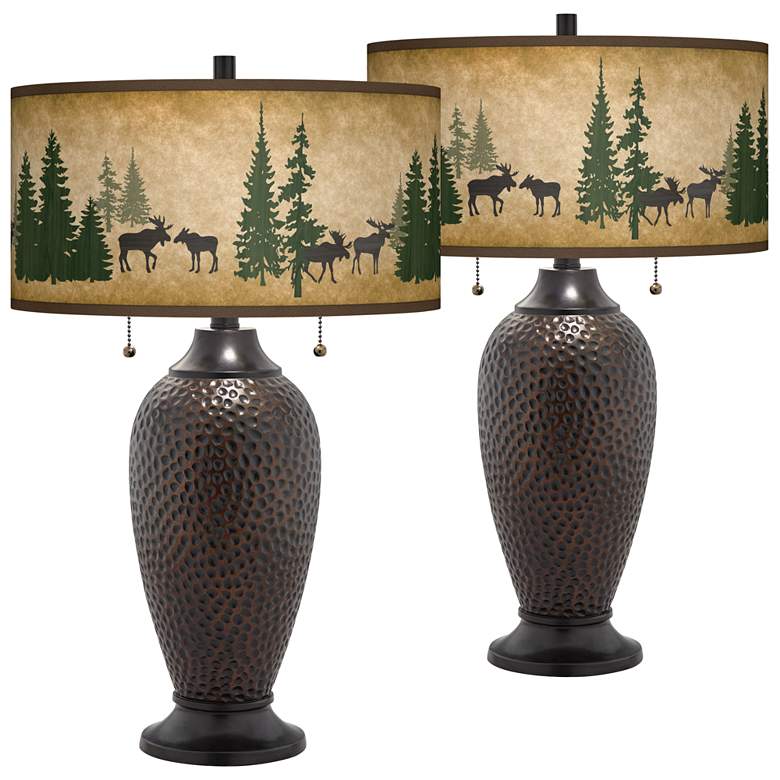 Image 1 Moose Lodge Zoey Hammered Oil-Rubbed Bronze Table Lamps Set of 2