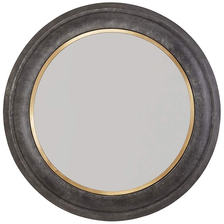 Image 1 Mora Galvanized Black with Gold Trim 32 inch Round Wall Mirror