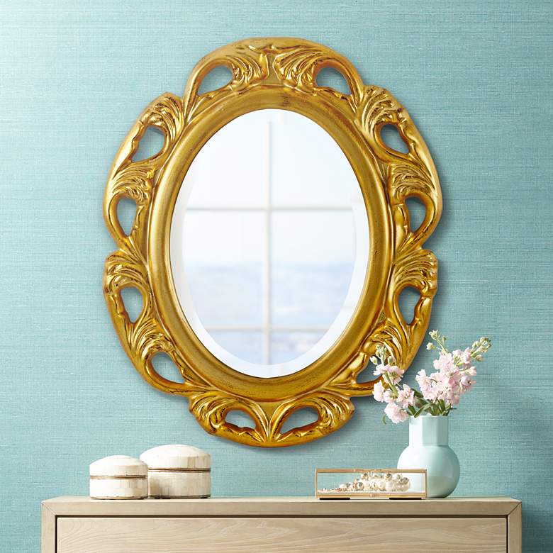 Image 1 Moraga Gold 23 1/4 inch x 19 1/2 inch Oval Wall Mirror