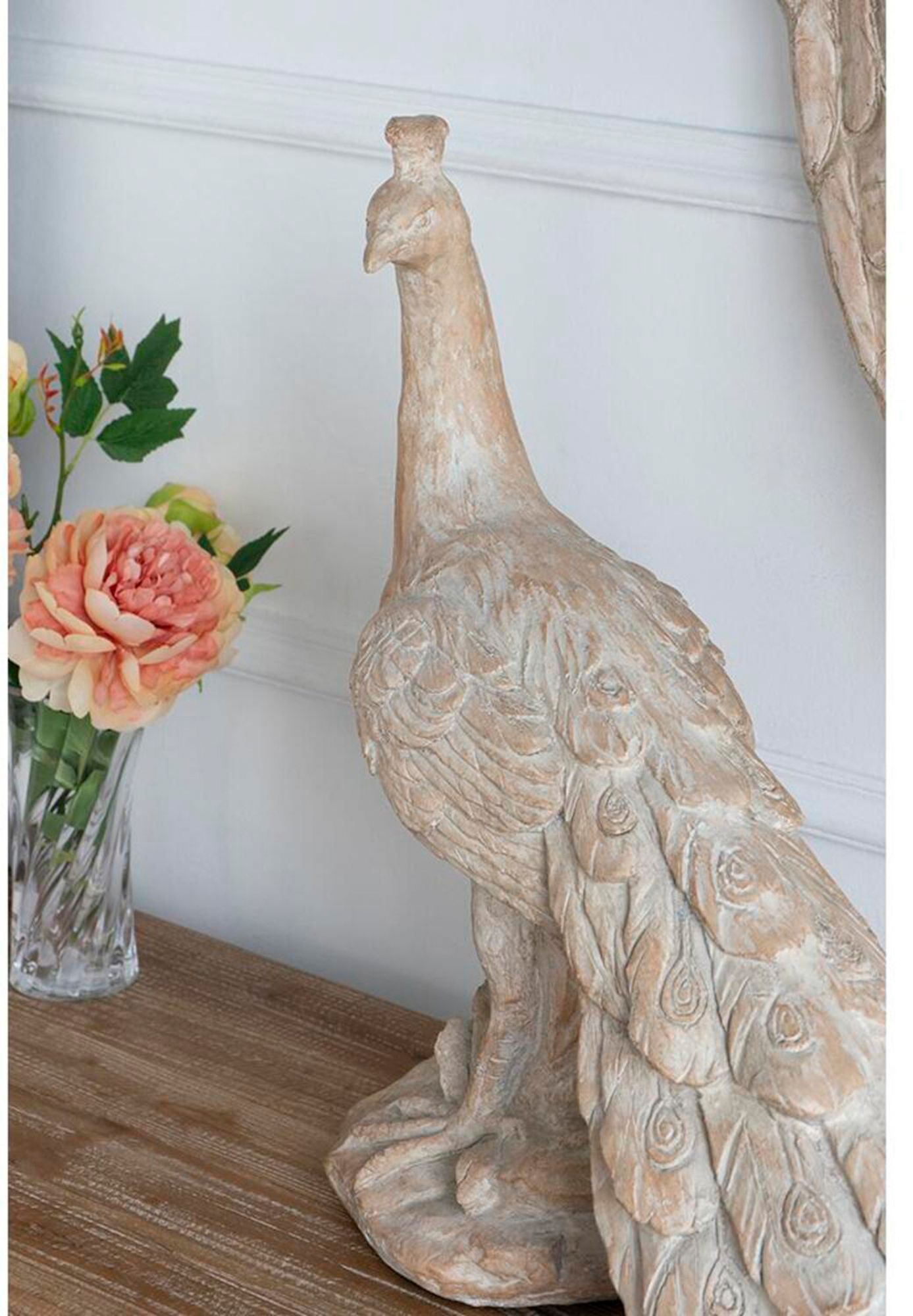Morara 30" Wide White Peacock Accent Statue