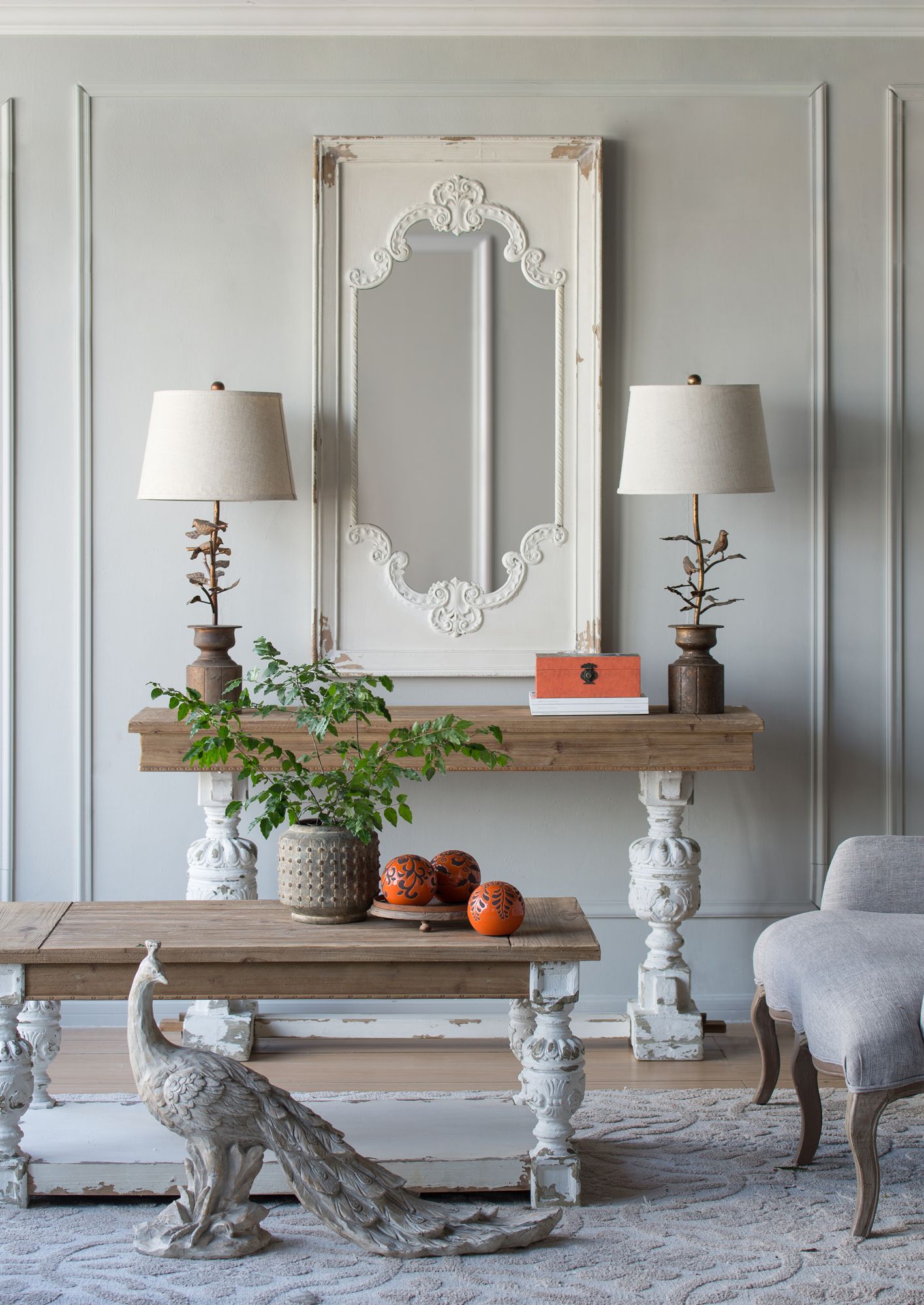 Morara 30" Wide White Peacock Accent Statue