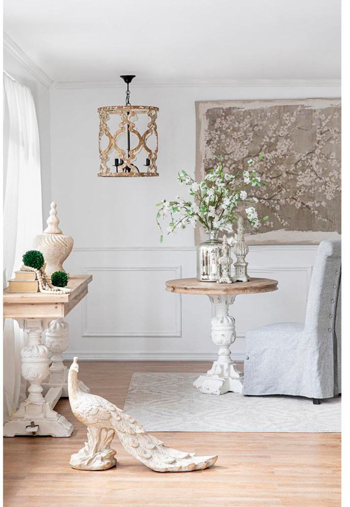 Morara 30" Wide White Peacock Accent Statue