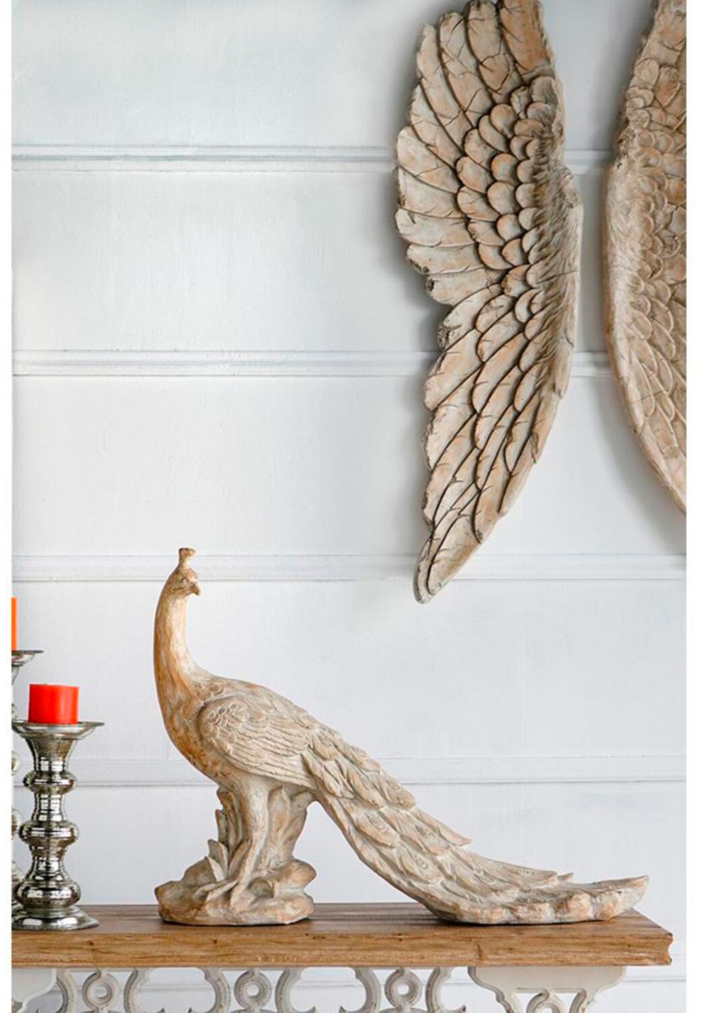 Morara 30" Wide White Peacock Accent Statue