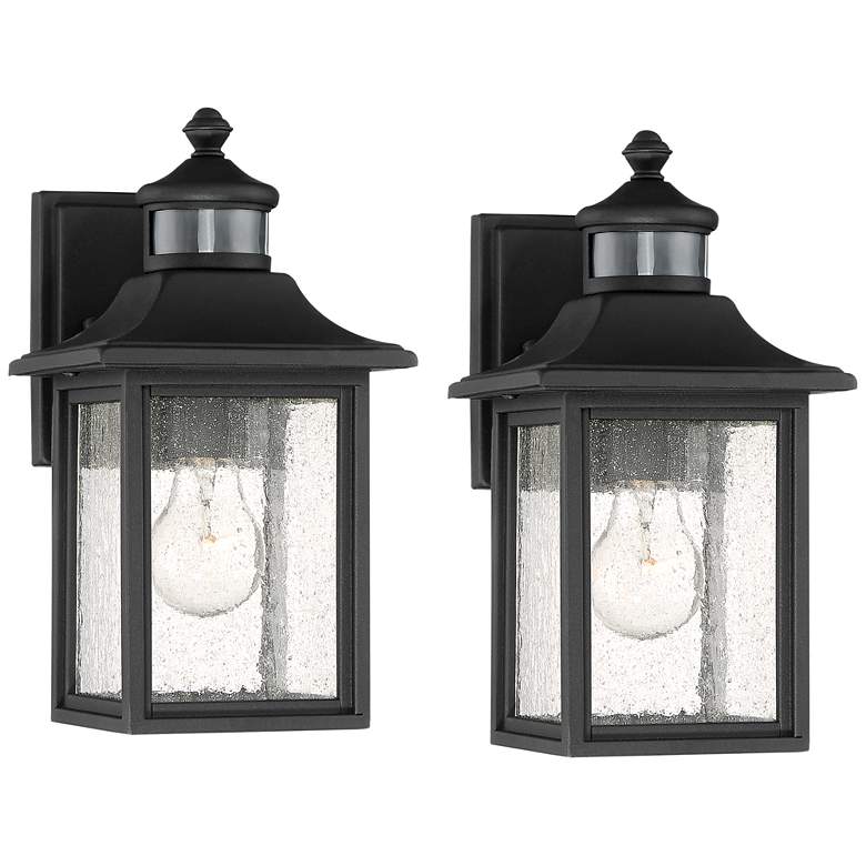 Image 2 Moray Bay 11 1/2 inch High Black Motion Sensor Outdoor Wall Light Set of 2