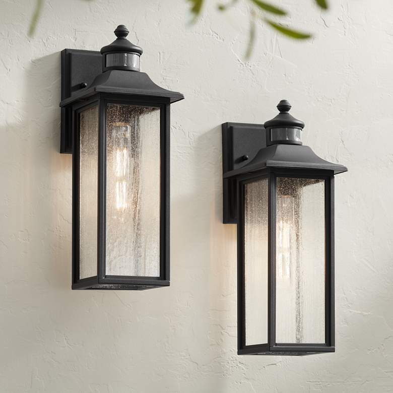 Image 1 Moray Bay 16 1/2 inch High Black Motion Sensor Outdoor Wall Light Set of 2