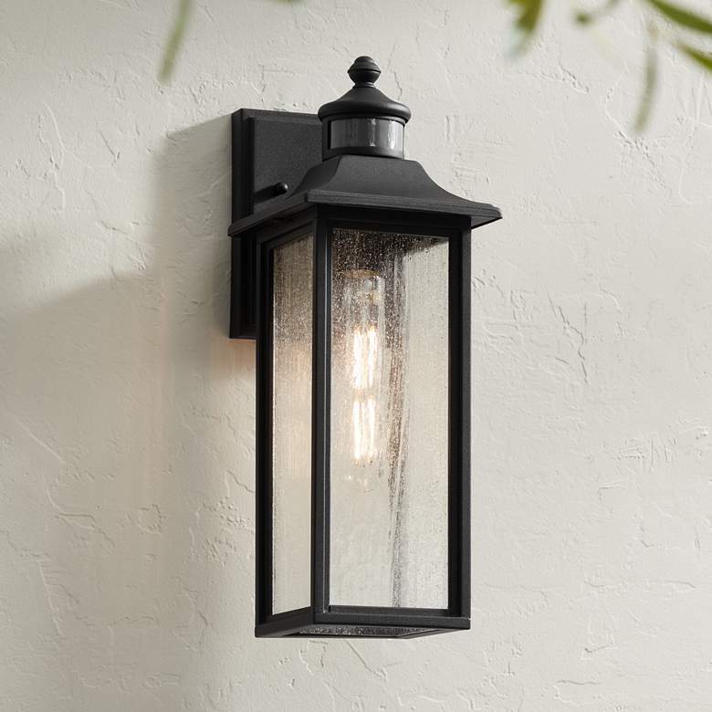 Image 1 Moray Bay 16 1/2" High Black Motion Sensor Outdoor Wall Light