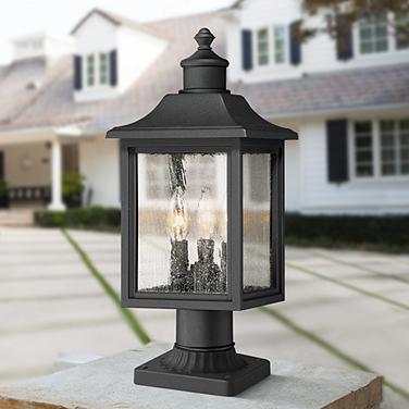 Moray Bay 17" High Black 3-Light Post Light with Pier Mount Adapter