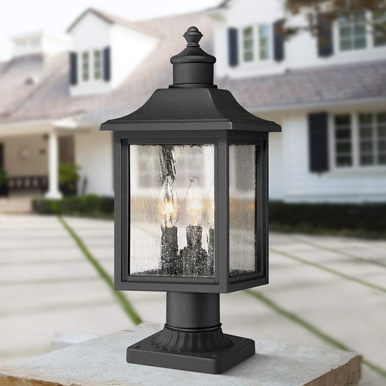 Image 1 Moray Bay 17" High Black 3-Light Post Light with Pier Mount Adapter