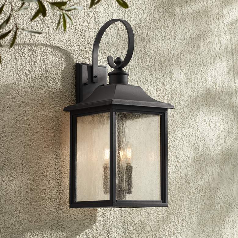 Image 1 Moray Bay 24 inch High Black 3-Bulb Traditional Outdoor Wall Light Lantern