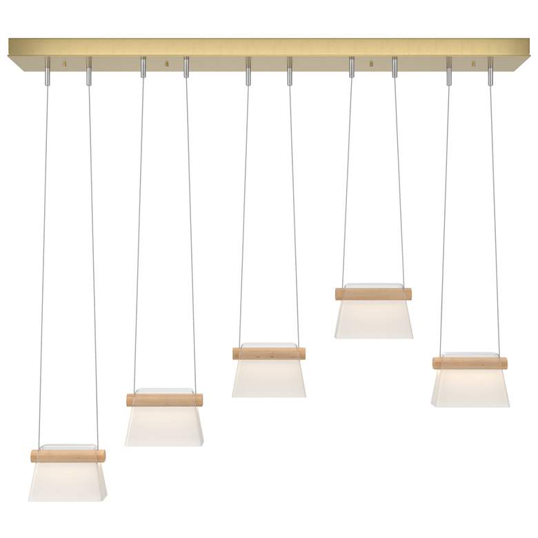 Image 1 More Cowbell LED Pendant - Modern Brass - Maple Wood - Clear - Frosted