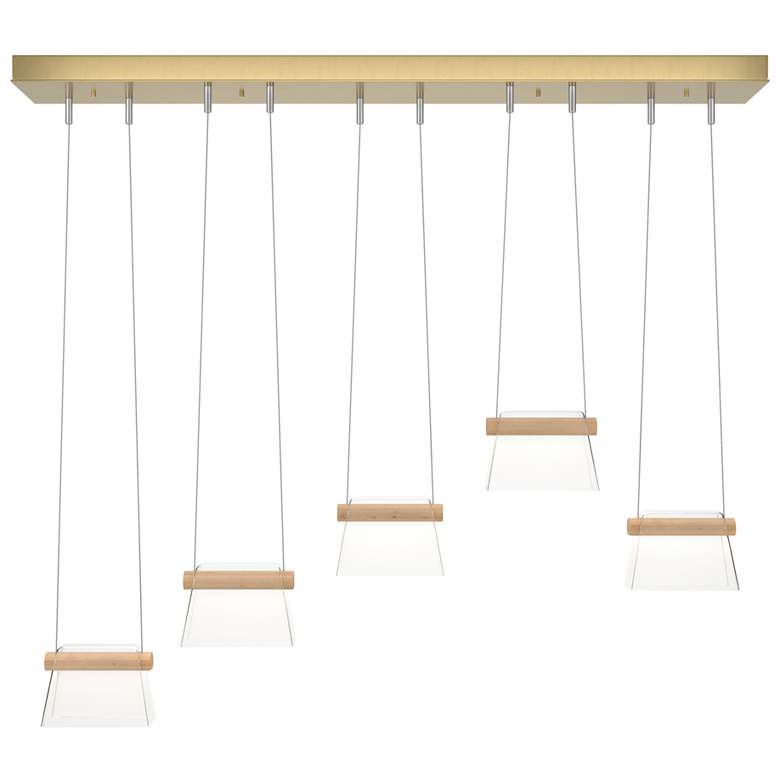 Image 1 More Cowbell LED Pendant - Modern Brass - Maple Wood - Clear