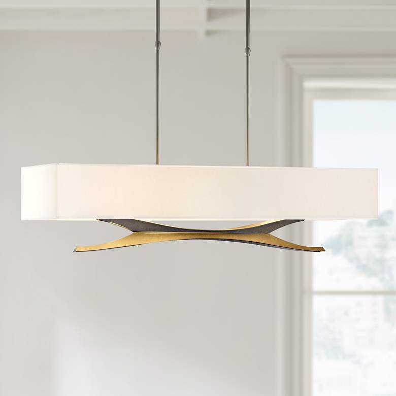 Image 1 Moreau 42" Wide Dark Smoke Pendant With Natural Anna Shade