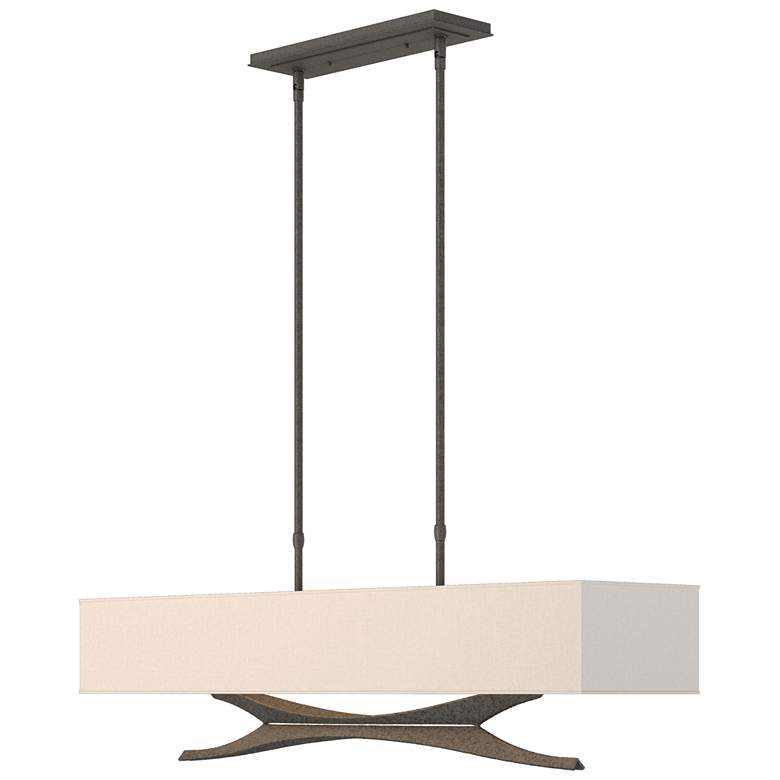 Image 1 Moreau 42" Wide Natural Iron Pendant With Flax Shade