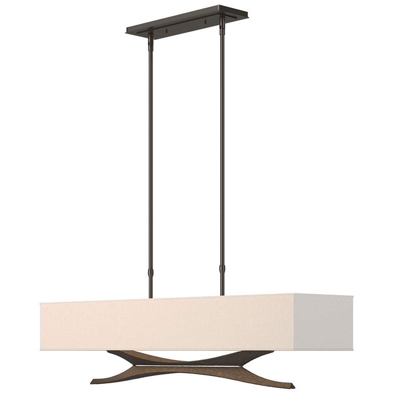 Image 1 Moreau 42 inchW Oil Rubbed Bronze Standard Pendant With Flax Shade