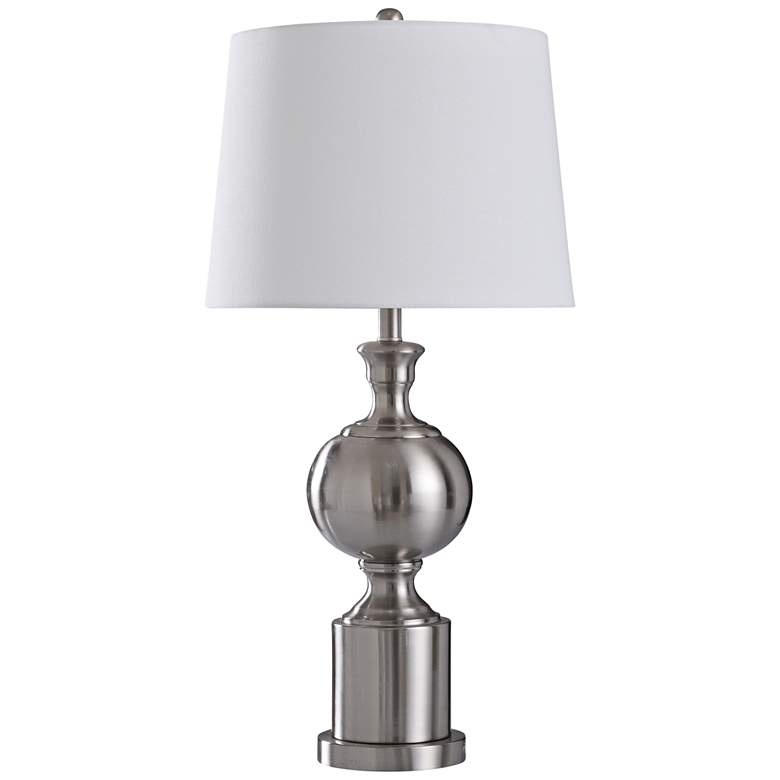 Image 1 Moreford Brushed Steel Table Lamp with White Fabric Shade