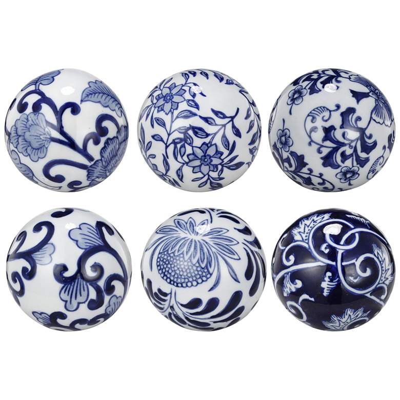 Image 1 Morehead Blue and White Decorative Orbs Set of 6
