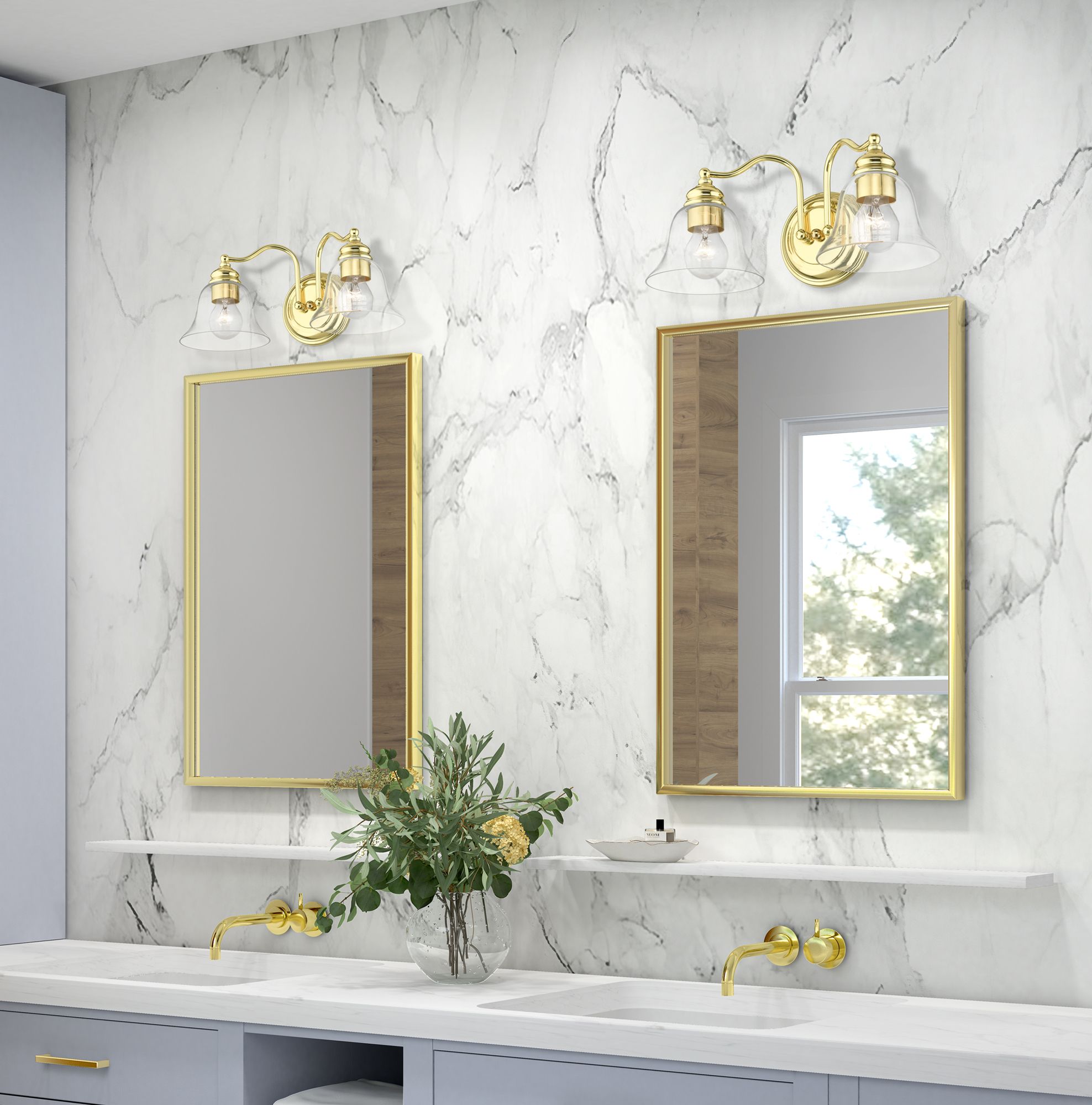 Moreland 2 Light Polished Brass Vanity Sconce