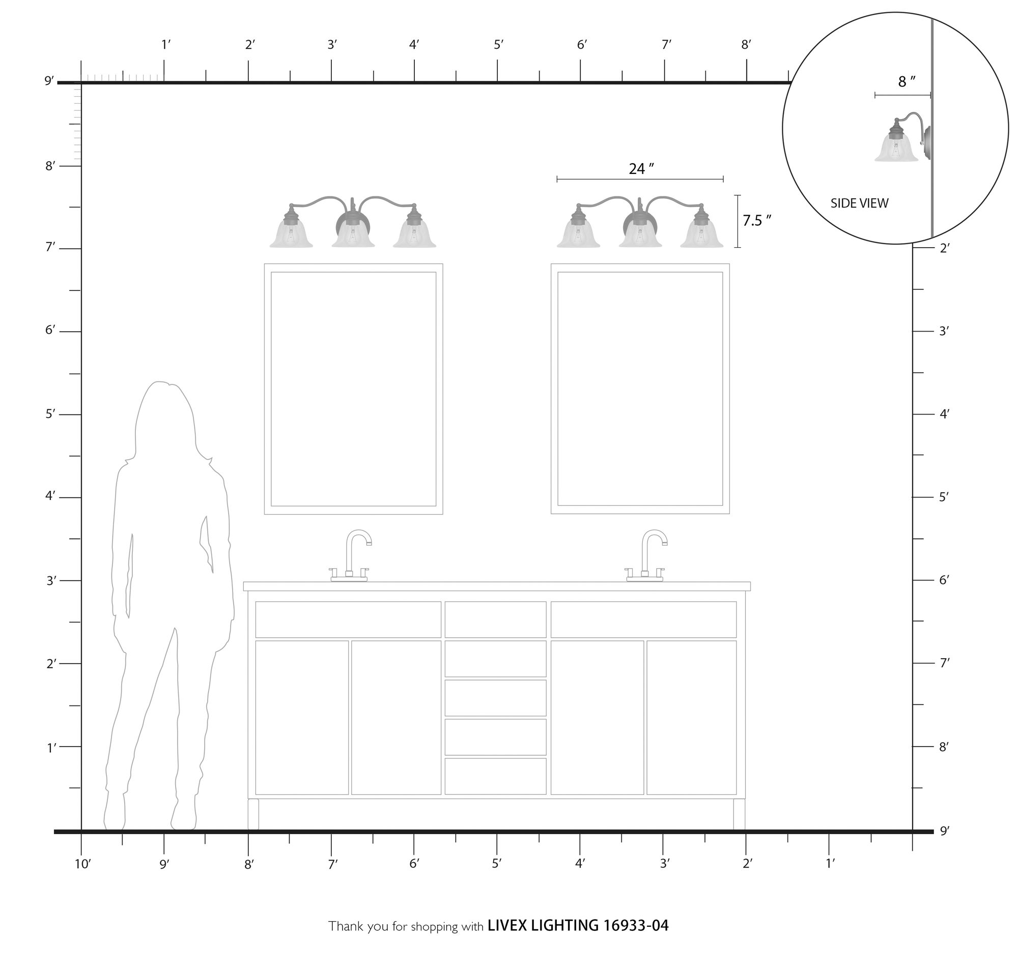 Moreland 24" Wide Black 3-Light Vanity Bath Light