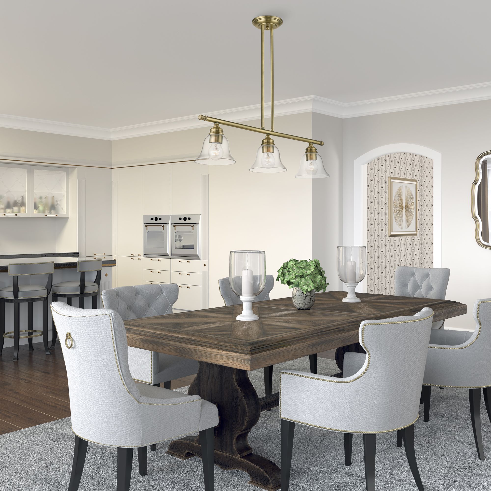 Moreland 3 Light Antique Brass Linear Chandelier