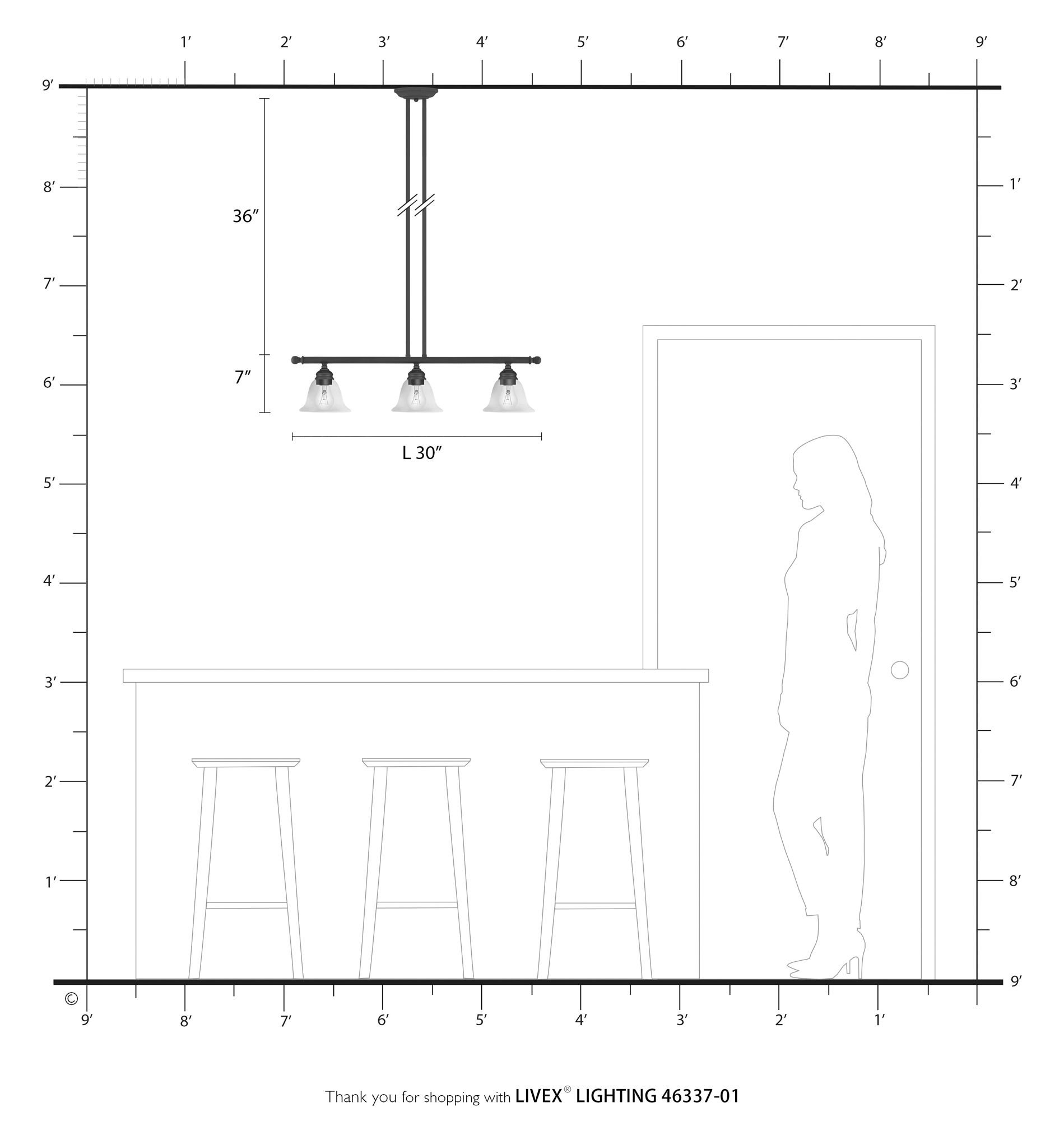 Moreland 3 Light Antique Brass Linear Chandelier