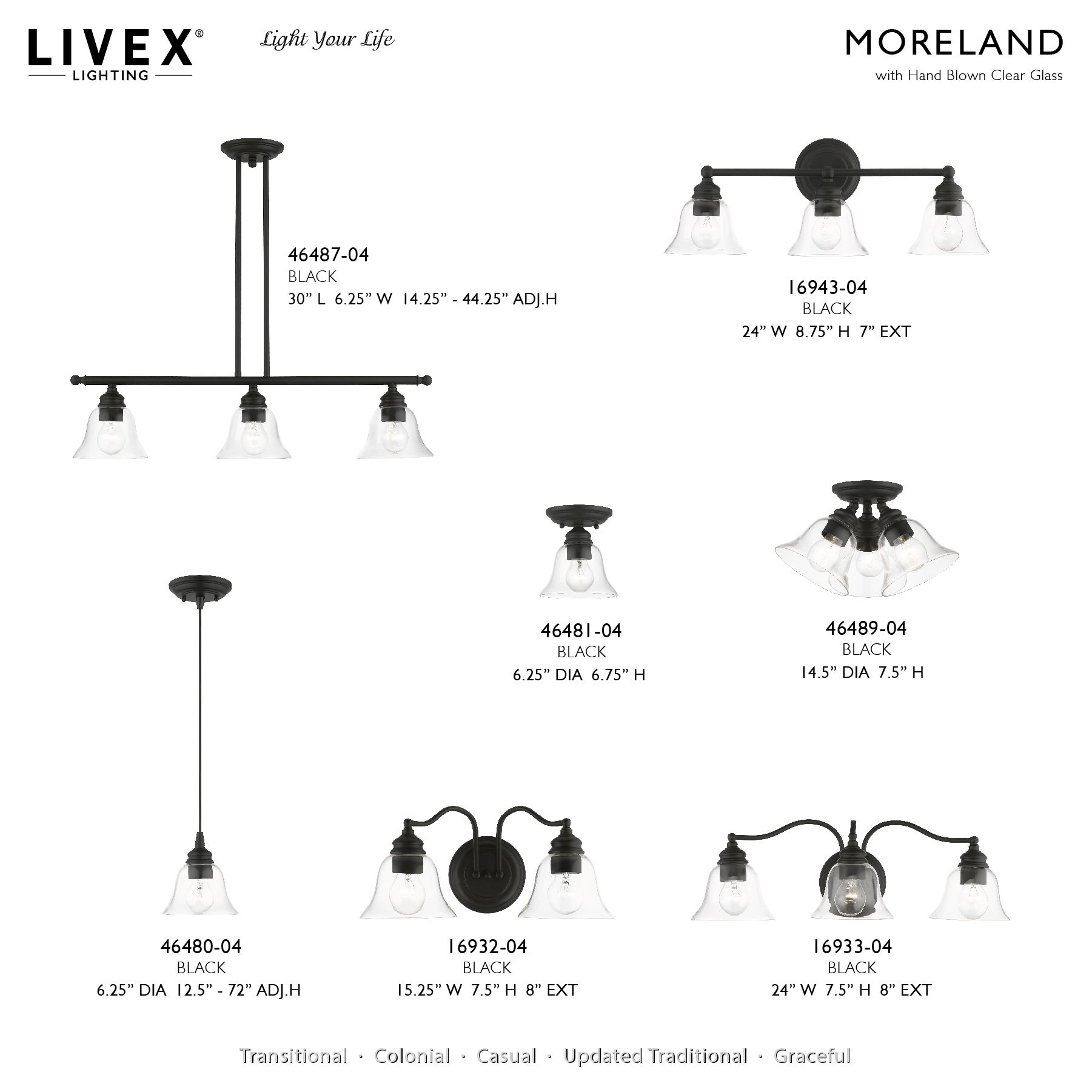Moreland 3 Light Black Large Semi-Flush