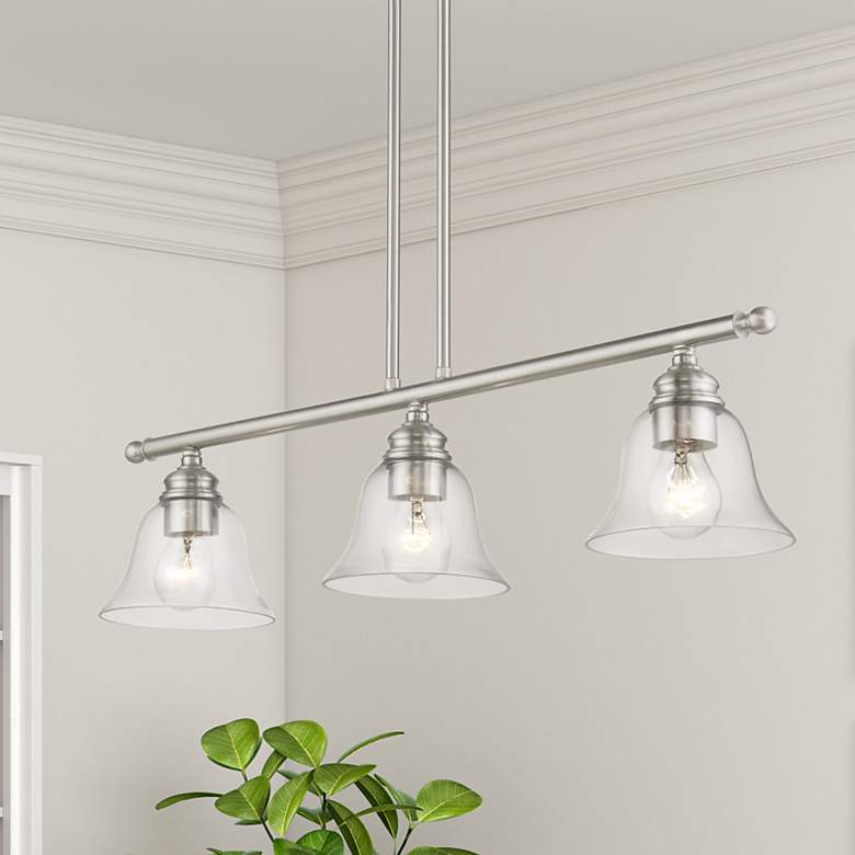 Image 1 Moreland 3 Light Brushed Nickel Linear Chandelier