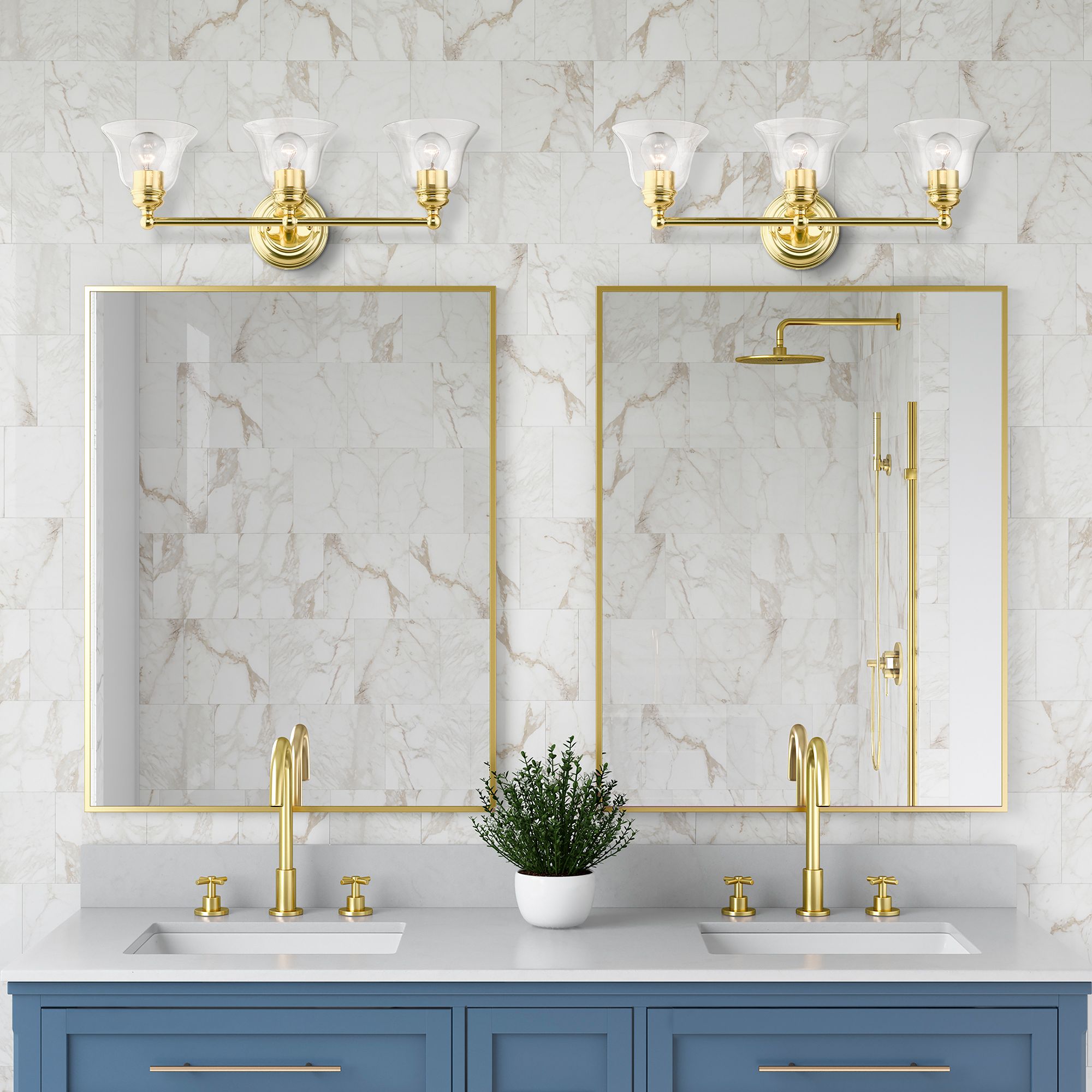 Moreland 3 Light Polished Brass Vanity Sconce