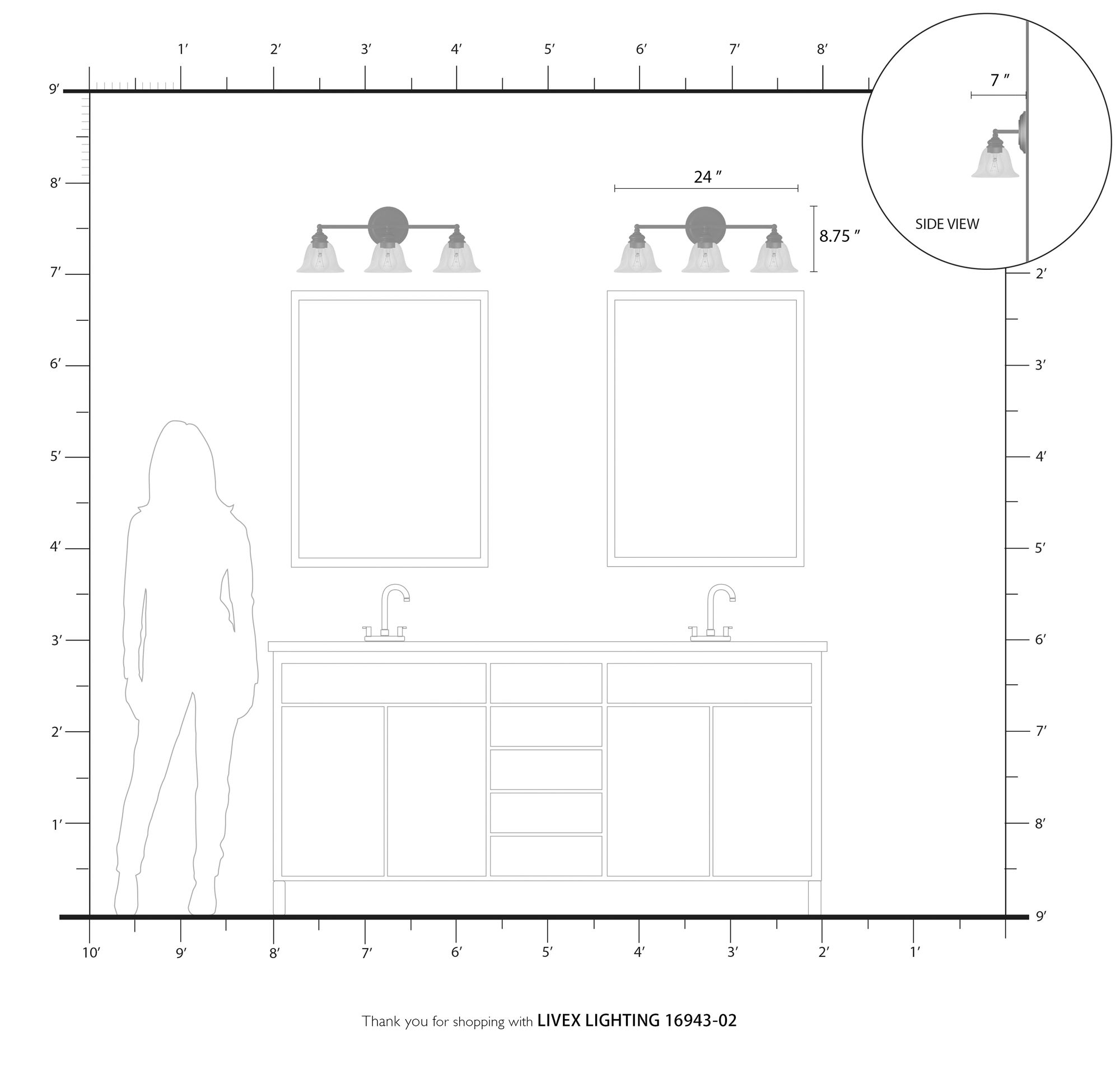 Moreland 3 Light Polished Brass Vanity Sconce