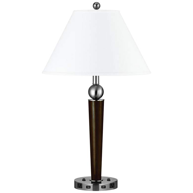 Image 2 Morely Double Light Espresso Metal USB Nightstand Table Lamp