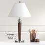 Morely Double Light Espresso Metal USB Nightstand Table Lamp