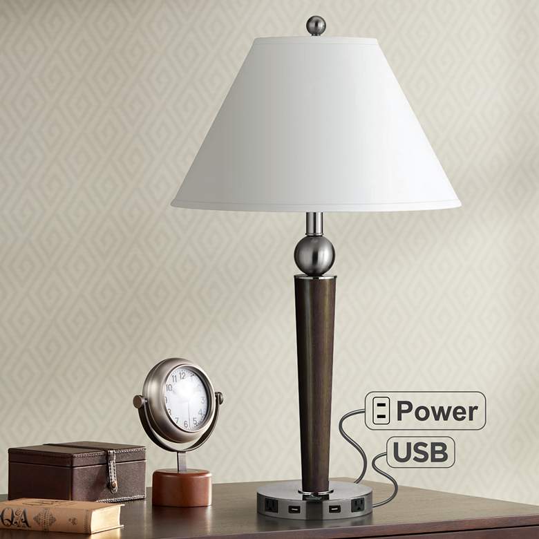 Image 1 Morely Single Light Espresso Metal USB Nightstand Table Lamp