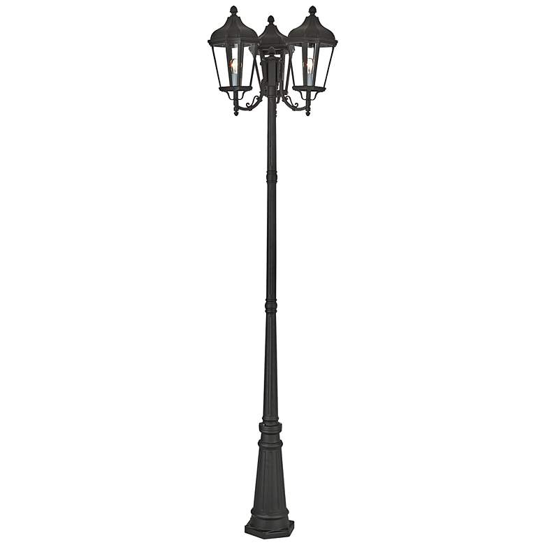 Image 2 Morgan 100" High Black 3-Light Outdoor Post Light with Base