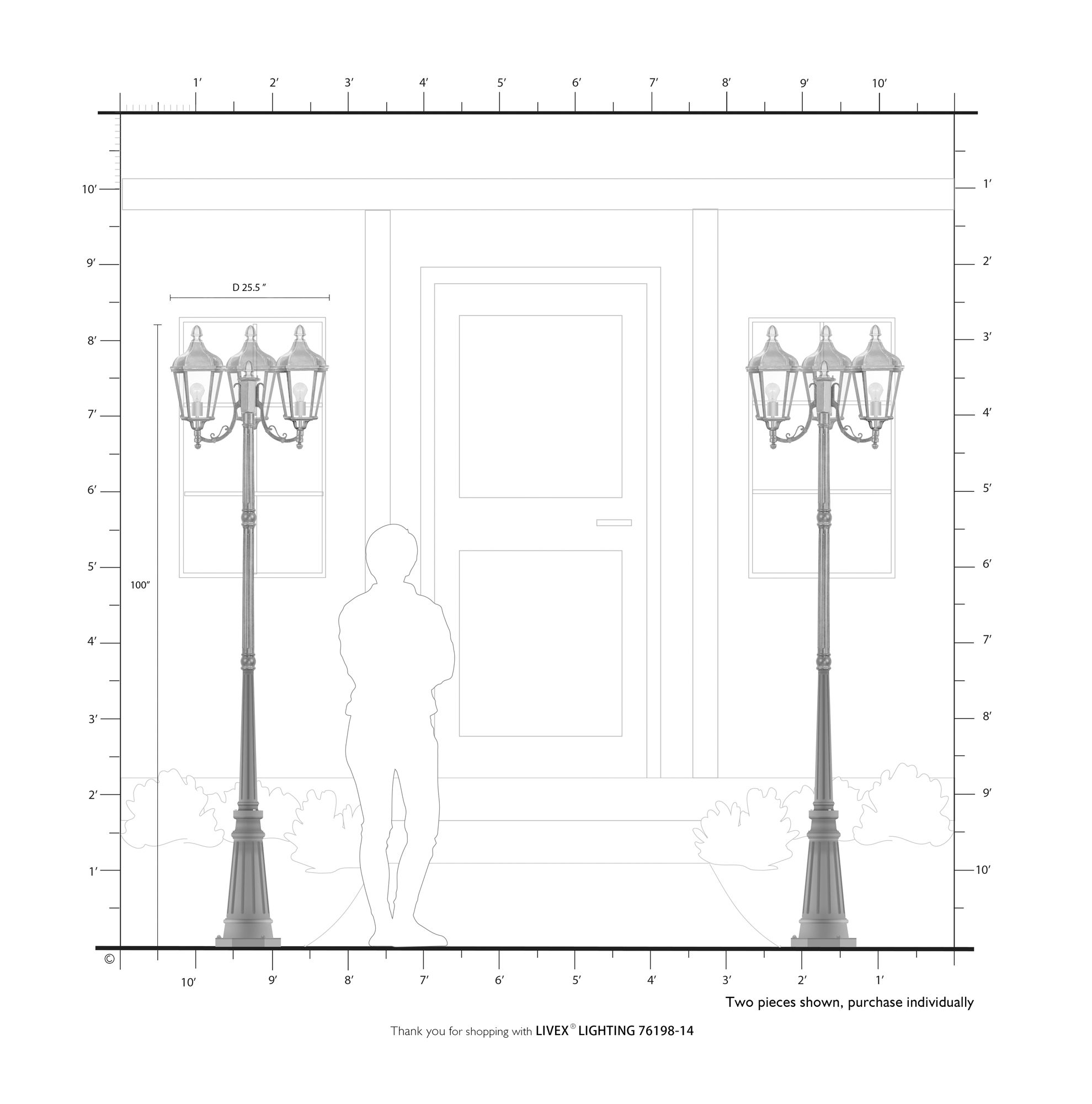 Morgan 100" High Black 3-Light Outdoor Post Light with Base