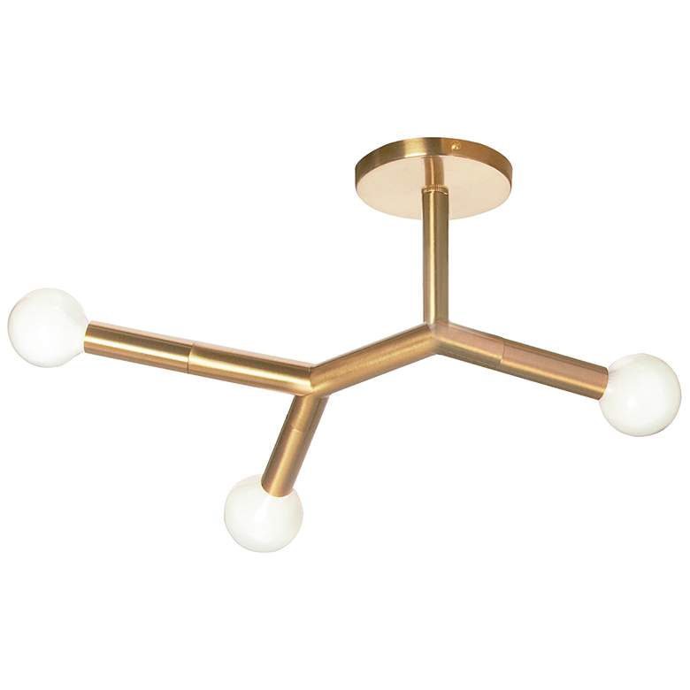 Image 1 Morgan 21.75" Wide 3-Light Aged Brass Finish Semi Flush Mount