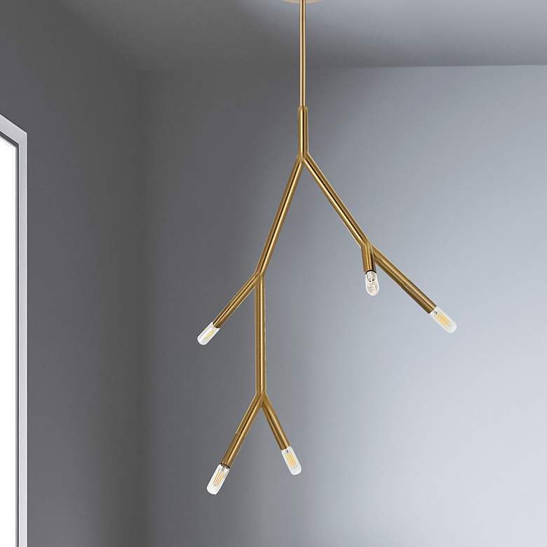 Image 1 Morgan 7.75" Wide 5 Light Aged Brass Pendant