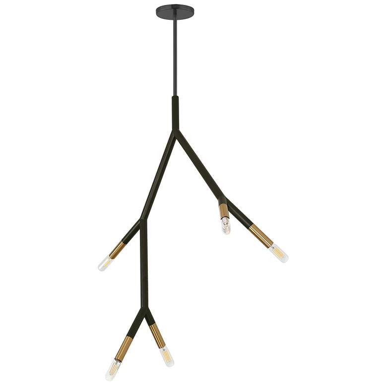 Image 1 Morgan 7.75" Wide 5 Light Matte Black and Aged Brass Pendant