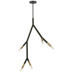 Morgan 7.75&quot; Wide 5 Light Matte Black and Aged Brass Pendant
